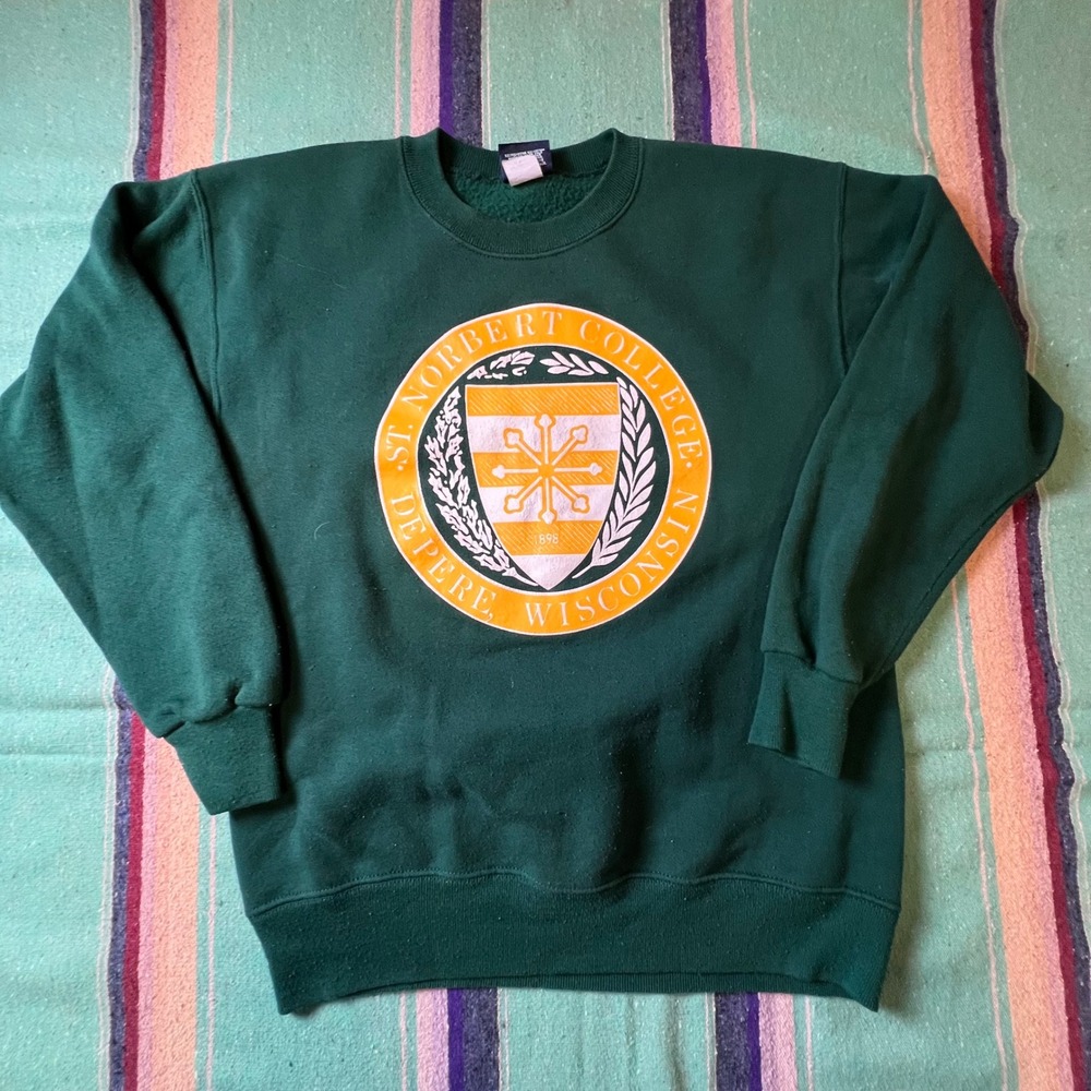 JanSport St. Norbert College Sweatshirt Mens Large Green Vintage Made in USA